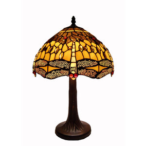 Tiffany Style Amber Dragonfly Table Lamp