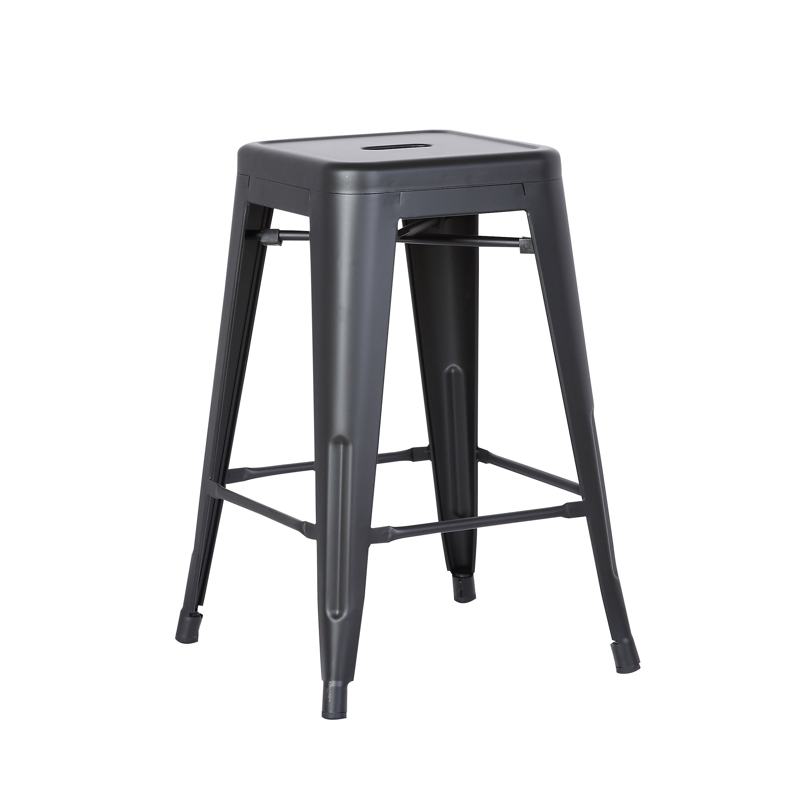 24" Matte Black Backless Metal Barstool With a Set of 2