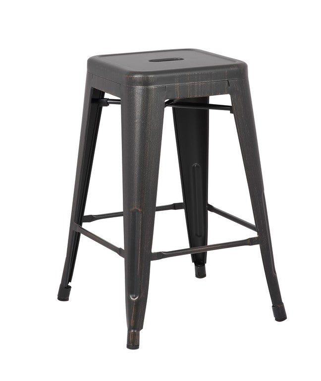 24" Distressed Black Backless Metal Barstool With a Set of 2