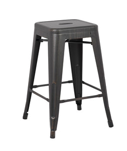 24" Distressed Black Backless Metal Barstool With a Set of 2