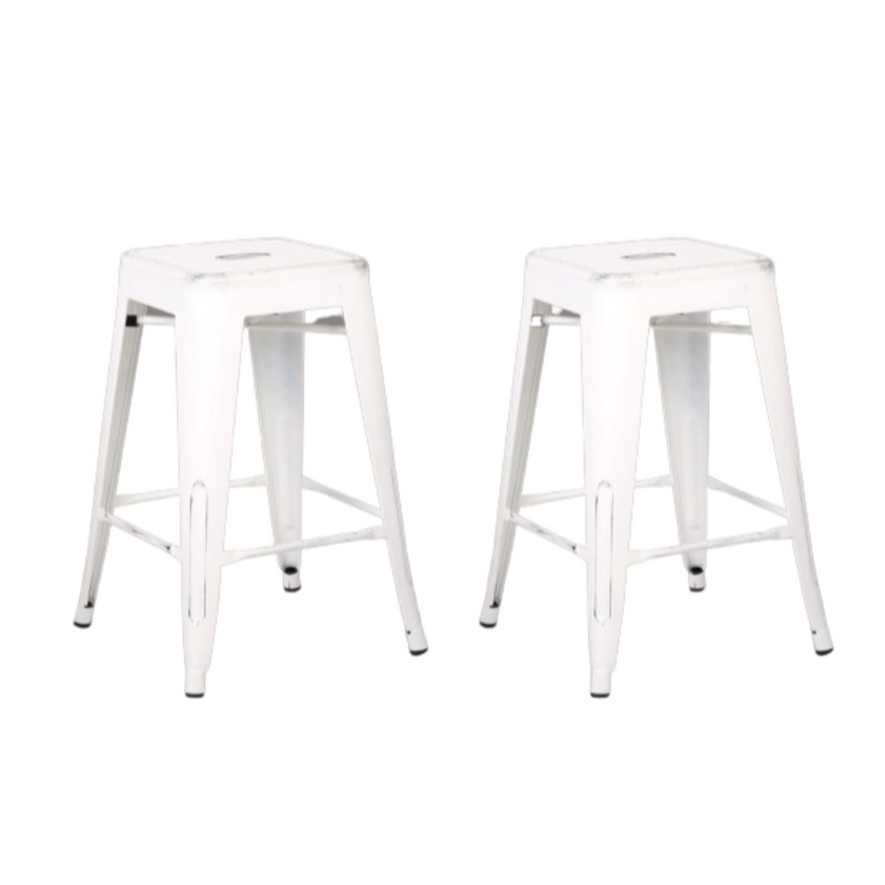 24" Distressed White Backless Metal Barstool With a Set of 2