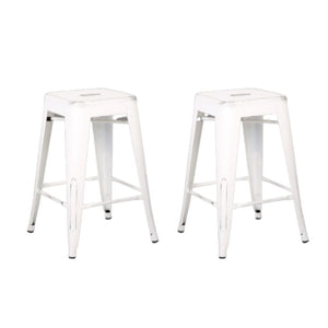 24" Distressed White Backless Metal Barstool With a Set of 2