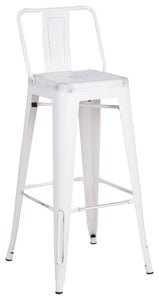 24" White Distressed Metal Barstool with Back In A Set of 2