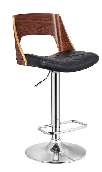 Black Contemporary Wood Back Adjustable Swivel Barstool with Diamond Quilted Seat