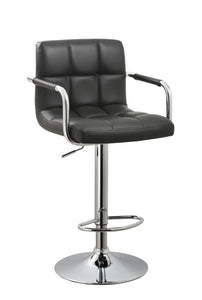 Black Contemporary Swivel Adjustable Arm Bar Stool with Cushion