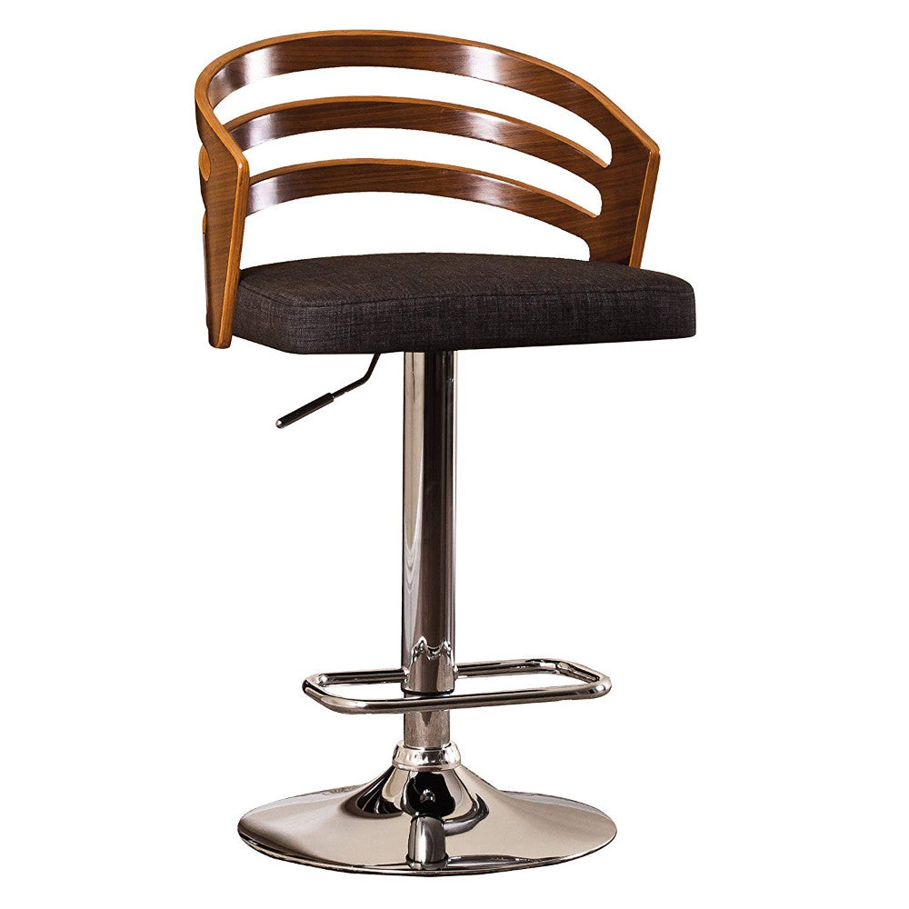 Black Modern Wood Back Adjustable Swivel Barstool with Cushion