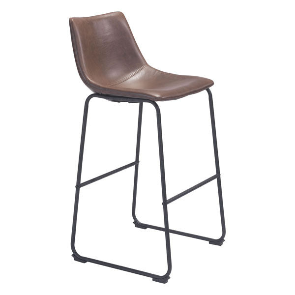 19" X 21.3" X 38.6" Vintage Espresso Leatherette Metal Bar Chair