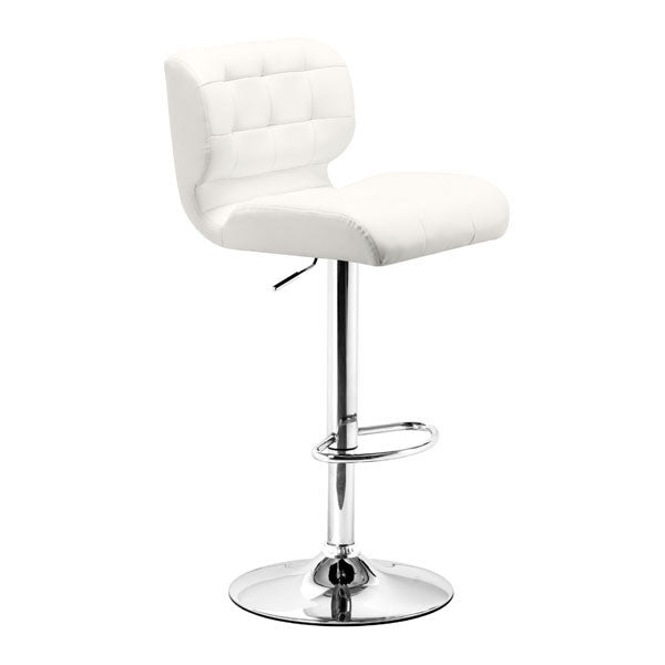 17.7" X 18.5" X 43.7" White Leatherette Chromed Steel Bar Chair