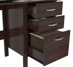 29.7" Classy Espresso Melamine and Engineered Wood Writing Desk with Three Drawers