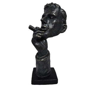 Man with Cigar Statue Sculpture in Patina Black Finish