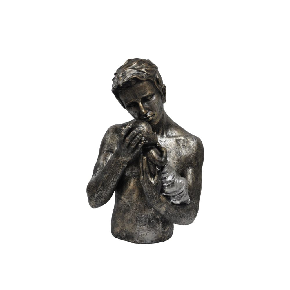 Man Holding Child Statue Sculpture in Patina Black Finish