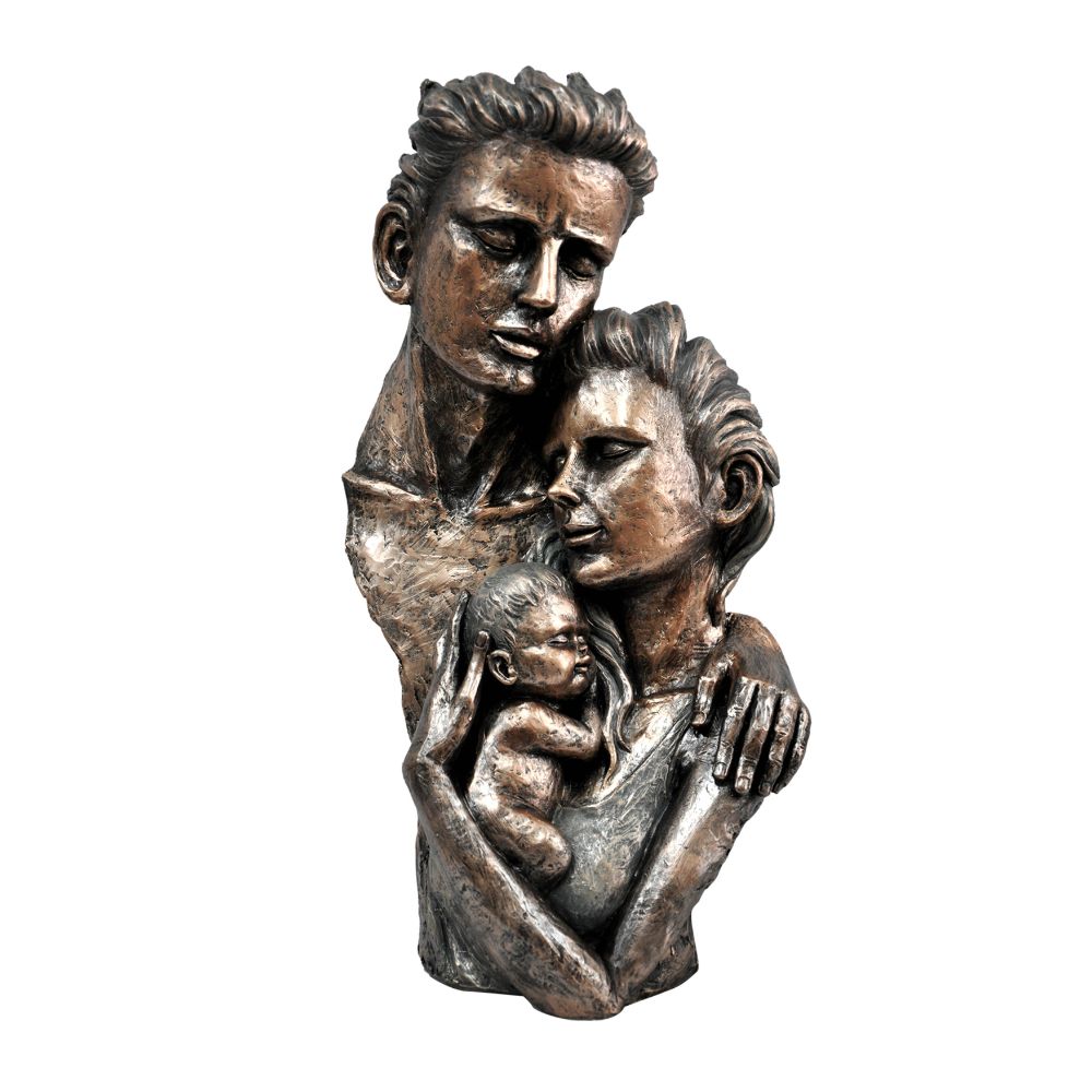 Men with Child and Women Statue Sculpture in Patina Black Finish