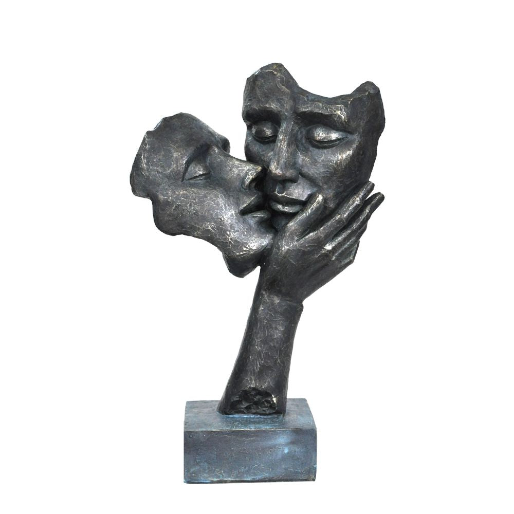 Kissing Couple Faces Sculpture in Patina Black Finish