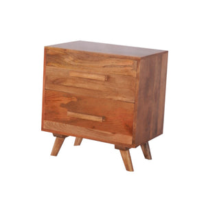 Wooden Nightstand With Two Drawers In Transitional Style, Natural Brown