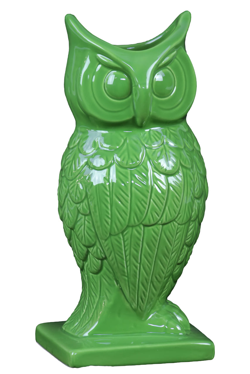 Spectacular & Magnificent Ceramic Owl Figurine Vase In Green Large