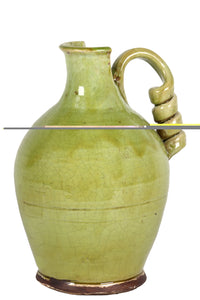 Antiquated Traditional Ceramic Tuscan Vase W/ Broad & Round Body In Green