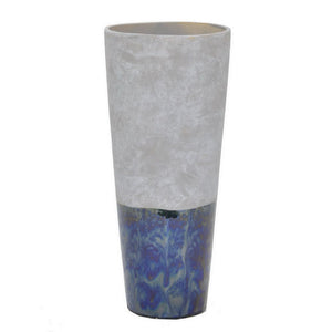 12" Navy and Grey Ceramic Vase