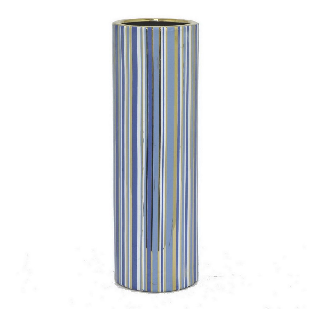 14" Blue and Golden Ceramic Vase