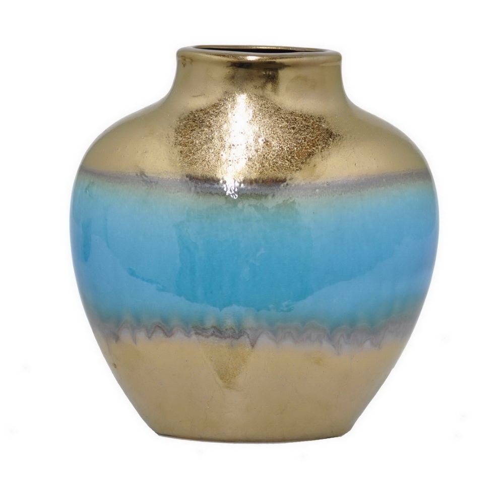 9" Golden and Blue Ceramic Vase