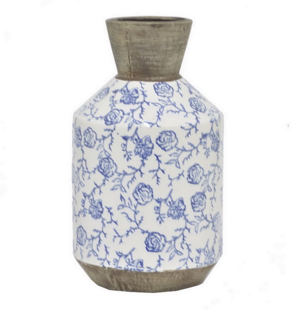 13.75" Blue and White Ceramic Vase