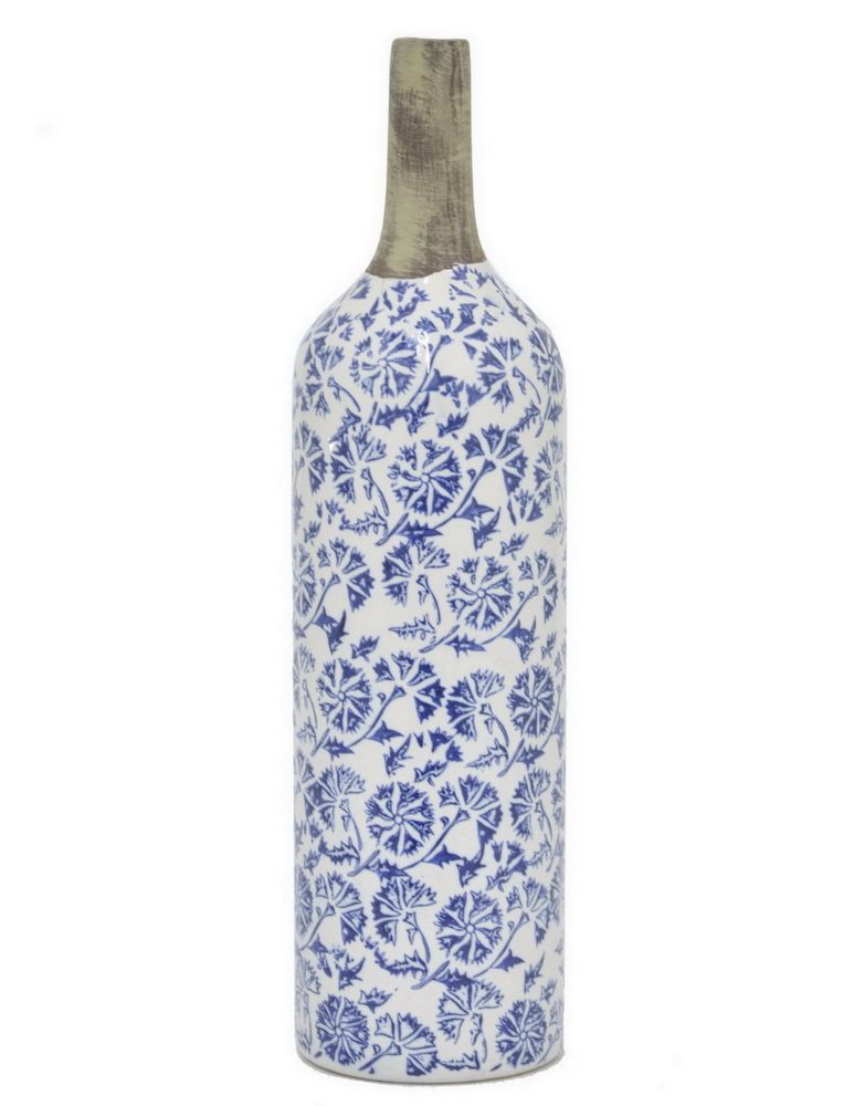 16.25" Blue and White Ceramic Vase