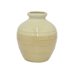 8" White and Beige Ceramic Vase