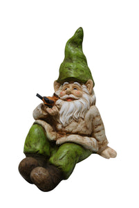 Gnome Laying Down With Bird Statue