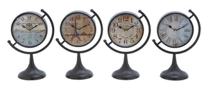 Metal Desk Clock Assorted With Fine Design (Set Of 4)