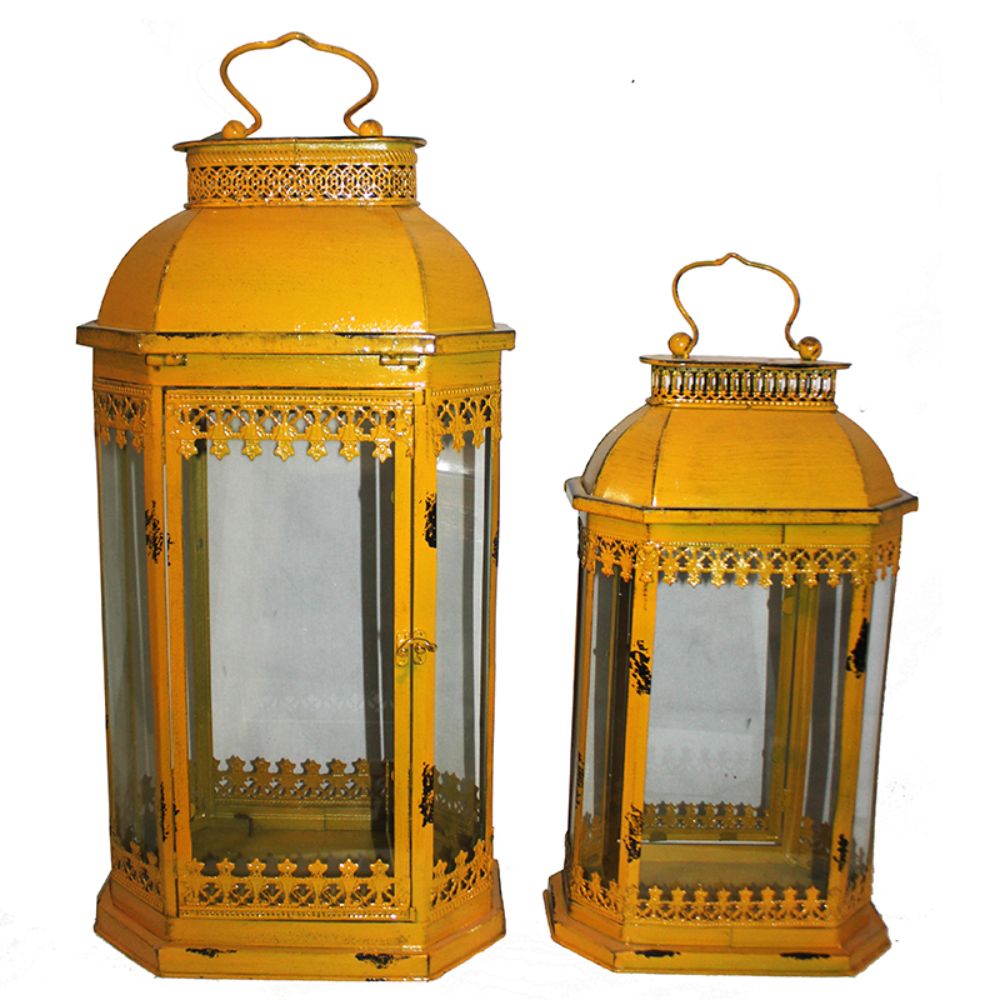 Elegant 2 Piece Metal Lantern Set