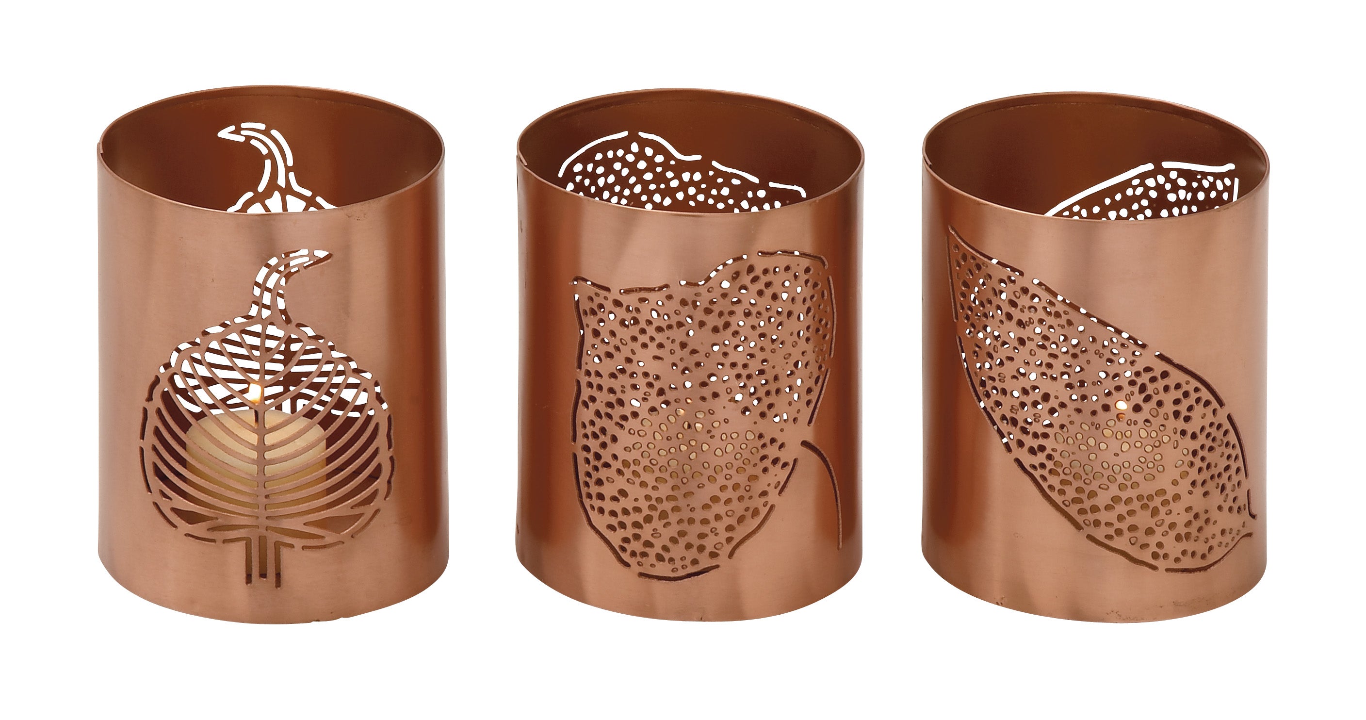 Striking Metal Leaf Votive Holder Set Of 3