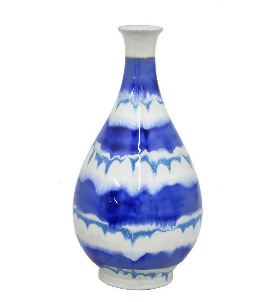 16" Blue and White Ceramic Vase