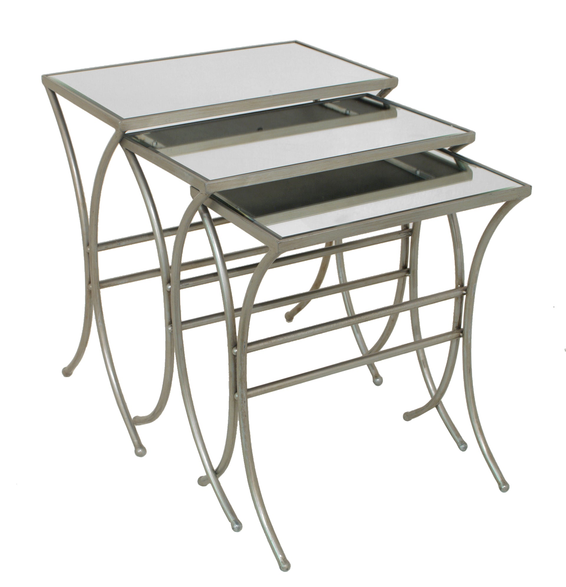 Modern Styled Set Of 3 Metal Mirror Table
