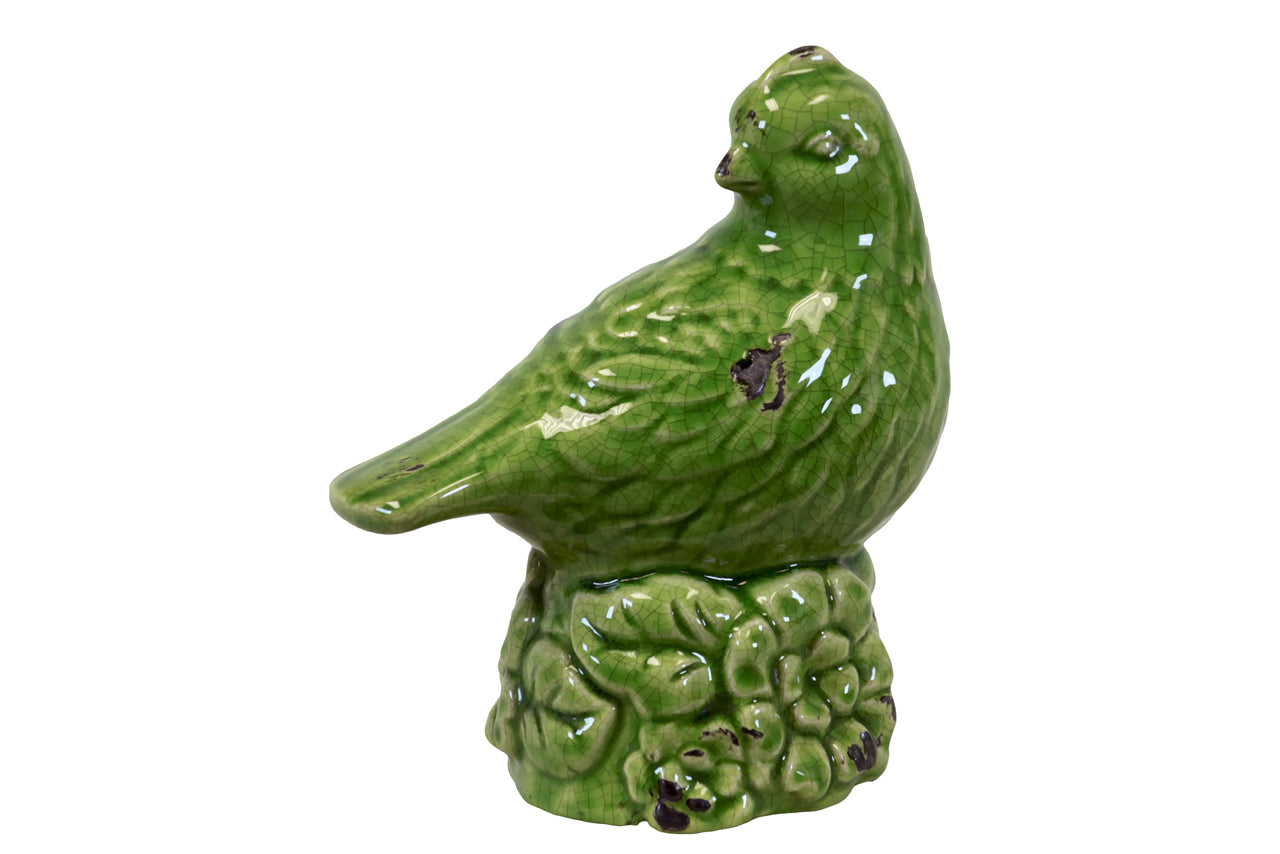 Beautiful Ceramic Bird On A Stone Green