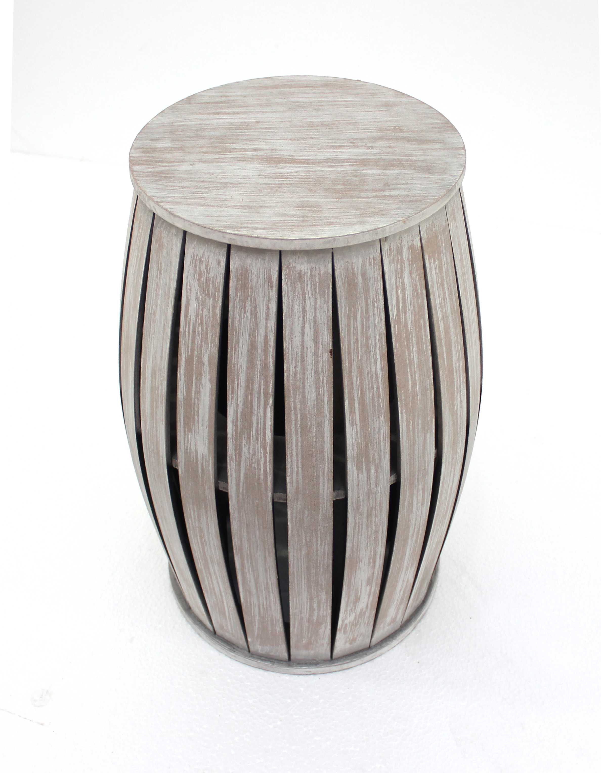 14" x 14" x 18" Gray, Rustic Style, Wooden, Barrel Shaped - End Table