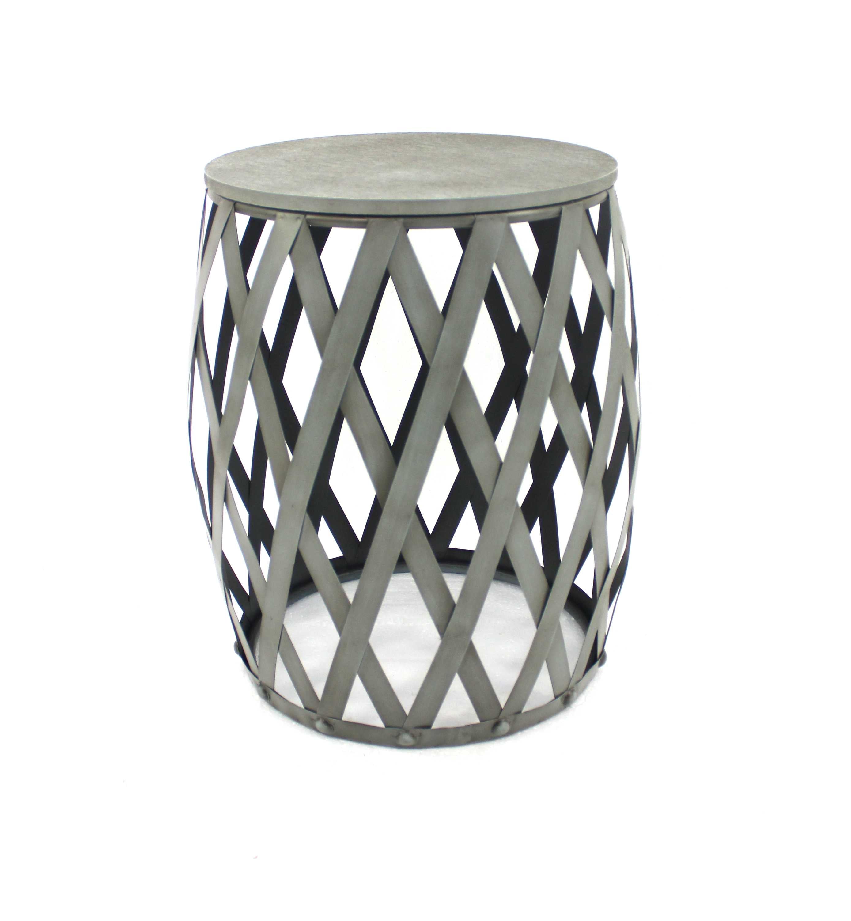 17" x 17" x 20" Gray, Rustic, Barrel-Shaped, Wooden - End Table