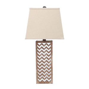 6" x 6" x 27.5" Tan, Metal, Mirror - Table Lamp