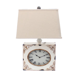 7" x 7" x 22" White, Vintage, Metal Clock Base - Table Lamp