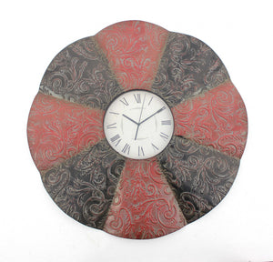 30" x 30" x 2" Black & Red, Traditional, Floral, Metal - Wall Clock