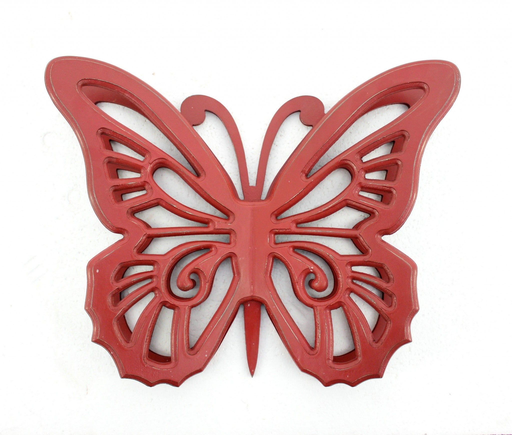 18.5" x 23" x 4" Red, Rustic Butterfly, Wooden - Wall Decor