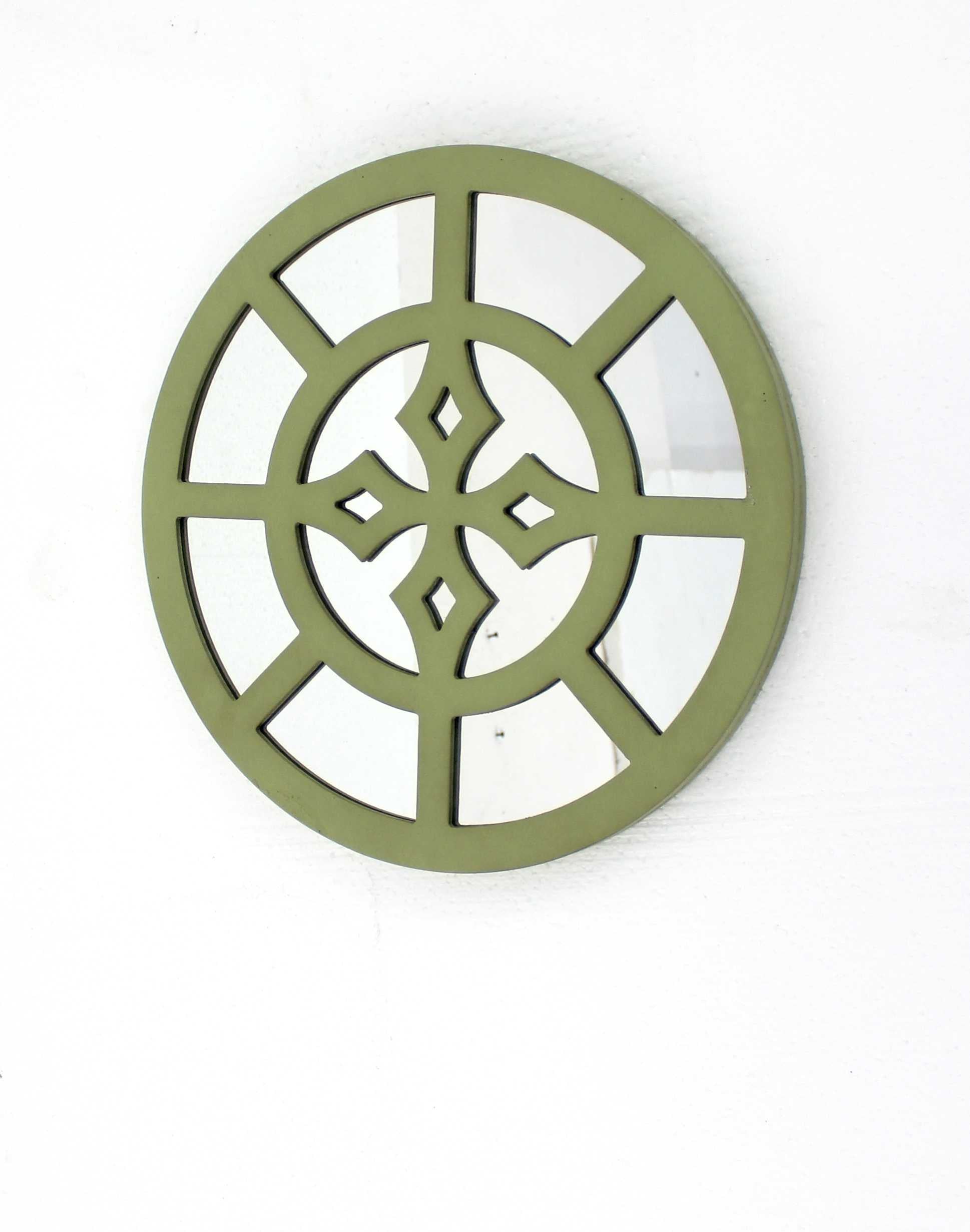 15.5" x 15.5" Green, Rustic Mirrored, Round - Wooden Wall Decor