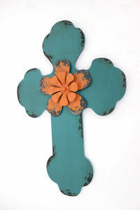 1" x 15.75" x 23.75" Blue, Rustic Cross, Wooden - Wall Decor