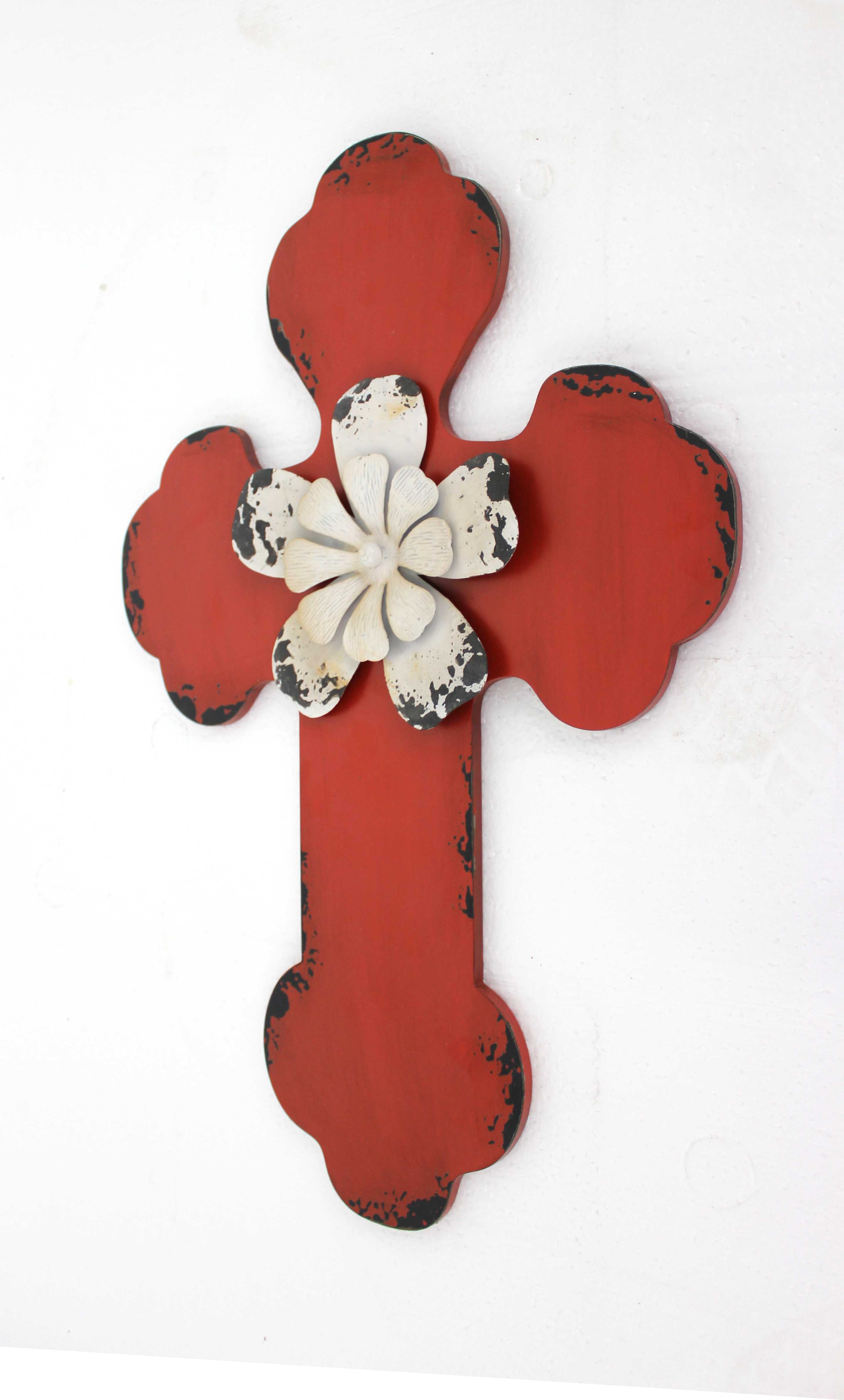 1" x 15.75" x 23.75" Red, Rustic Cross Wooden - Wall Decor