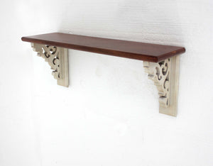 9.25" x 7" x 23.75" Brown & White, Vintage, Wooden - Wall Shelf