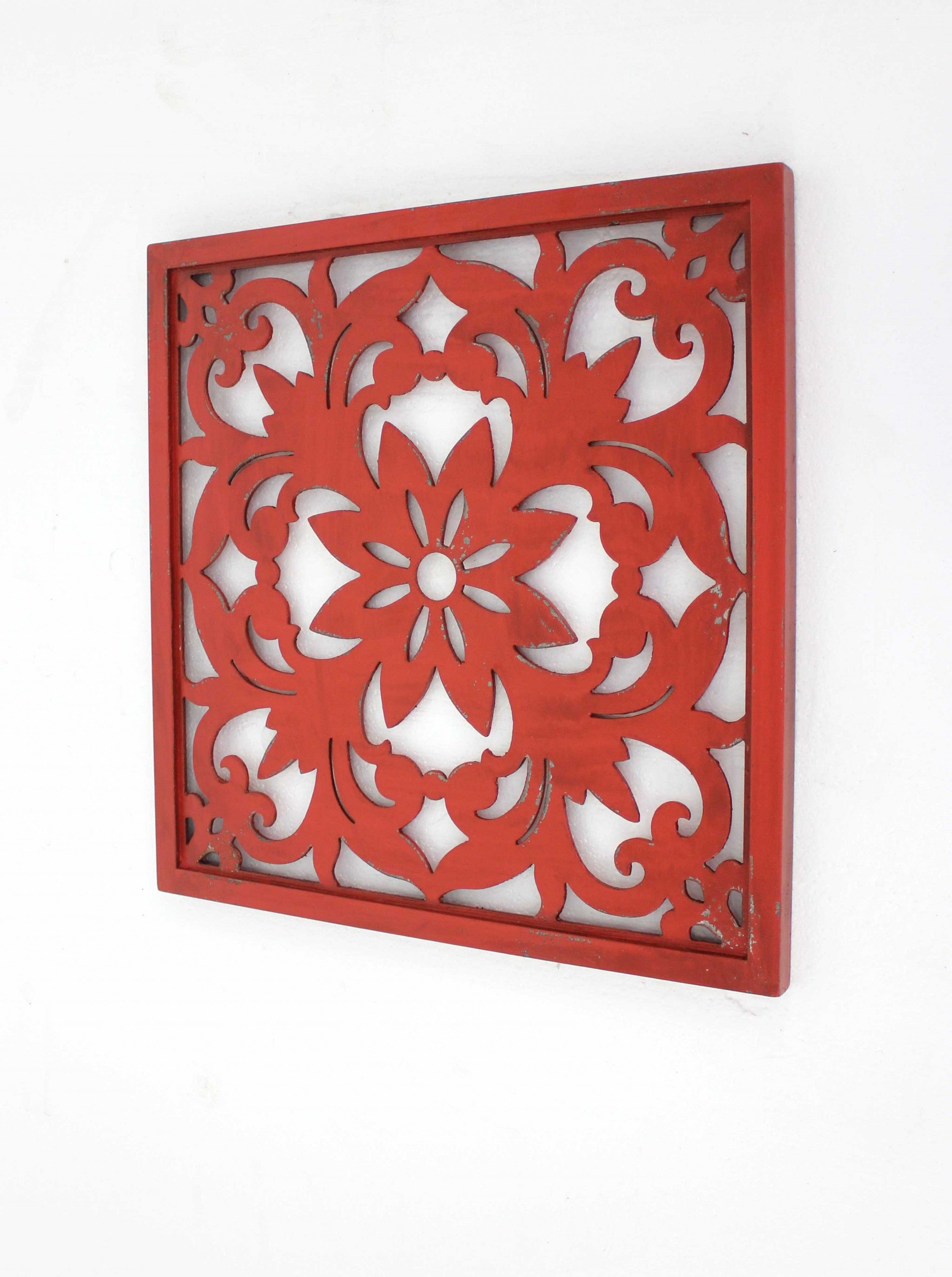 1" x 24" x 24" Red, Vintage, Floral - Wall Plaque