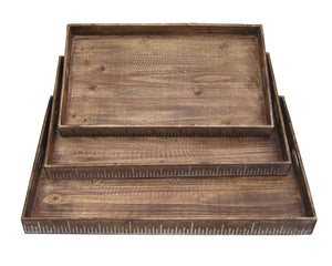 19" x 12" Brown, Wood - Tray Set