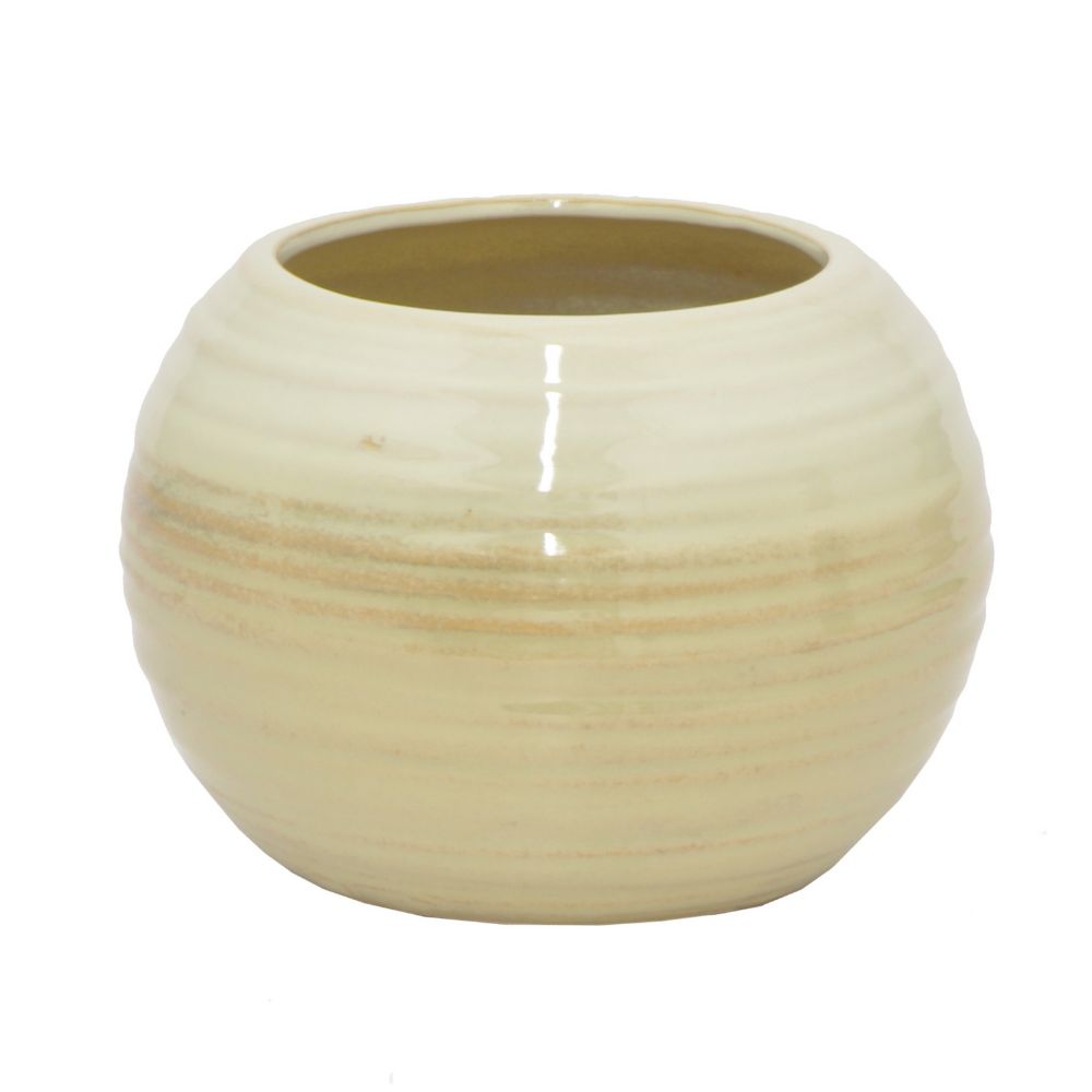 7.5" White and Beige Ceramic Pot