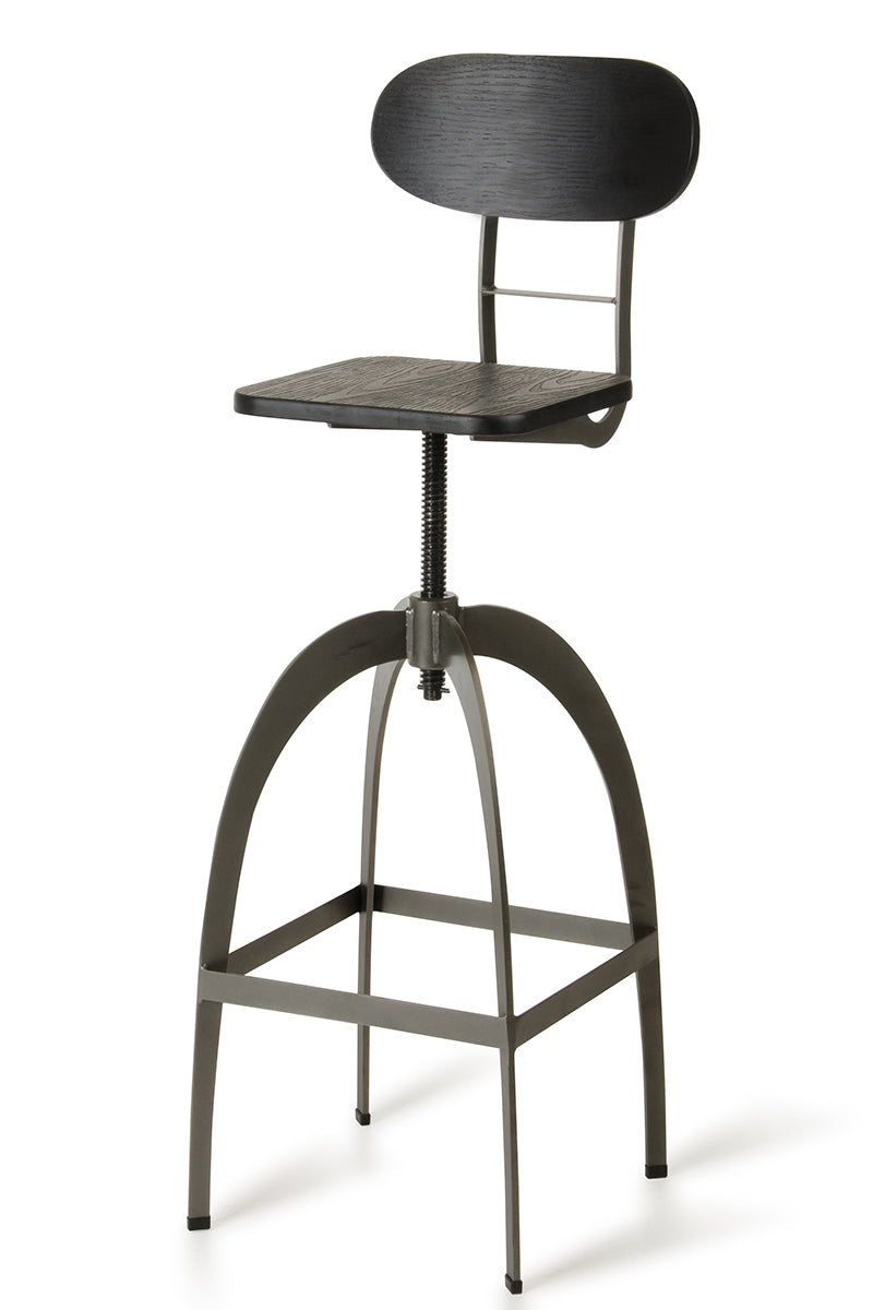 38" Black and Gun Metal and Wood Bar Stool