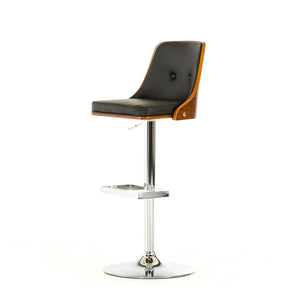 43" Black Leatherette, Veneer, and Steel Bar Stool