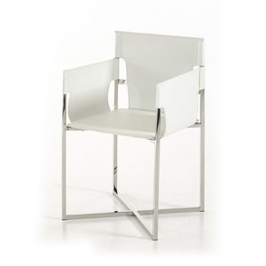 34" White Eco-Leather and Stainless Steel Dining Chair