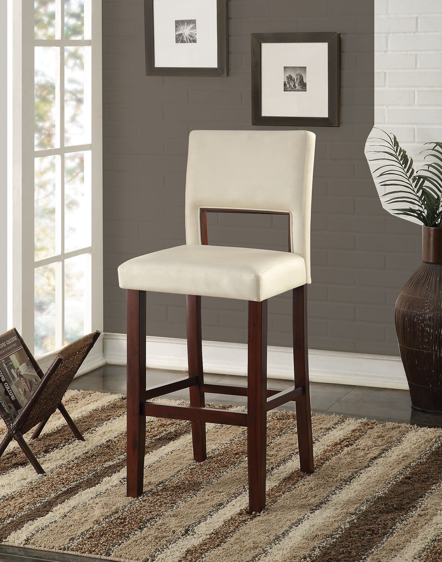 19" X 20" X 45" White And Espresso Attractive Bar Chair